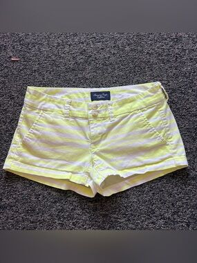 American Eagle Outfitters Yellow and White Striped High Waist Shorts